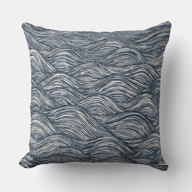 Golflijn kunst in indigo kussen (Voorkant)