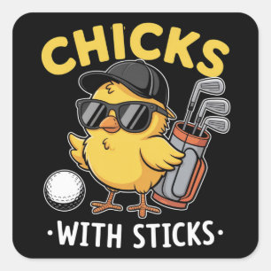 Golfmeisje met Sticks Golfter Golfclub Golfen Vierkante Sticker
