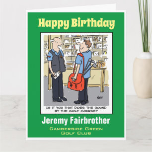 Golfminnende postbode cartoon voor golfer kaart