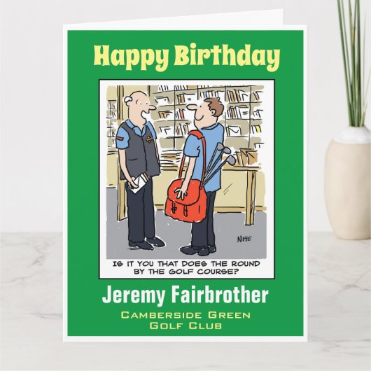 Golfminnende postbode cartoon voor golfer kaart (Voorkant)
