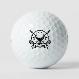 Golfmonogram aangepaste naam gekruiste golfclubs golfballen