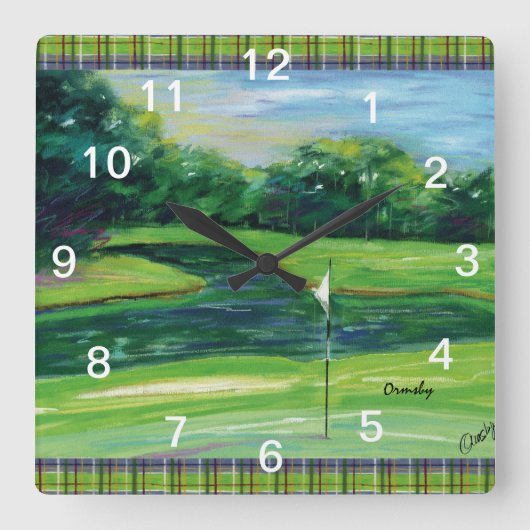 Golfmuurklok Vierkante Klok (Voorkant)