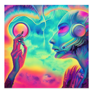 Golfmuziek, de 80s genaamd Surreëel landschap Foto Afdruk