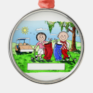 Golfpaar - Persoonlijke Cartoon Metalen Ornament