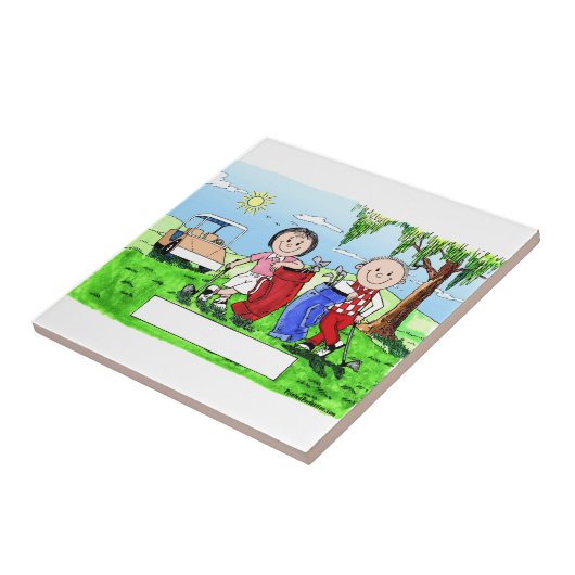 Golfpaar - Persoonlijke Cartoon Tegeltje (Zijkant)