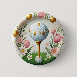 Golfpaasvakantie Kaart met golfbal en bloem Ronde Button 5,7 Cm
