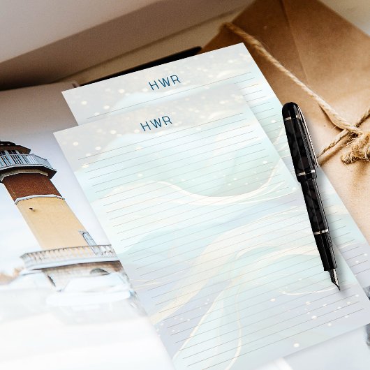 Golfpapier met oceaangolven en monogram briefpapier