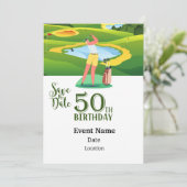 Golfpartij 50e verjaardag Opslaan Datum vrouw golf Kaart (Staand voorkant)