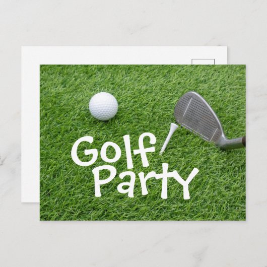 Golfpartij met golfbal en t-shirt op groen gras uitnodiging briefkaart (Voorkant / Achterkant)