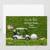 Golfpartij met golfkar en vlag van Amerika Save The Date (Voorkant / Achterkant)
