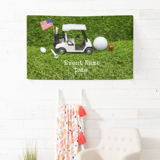 Golfpartij met golfkarretje en vlag van Amerika Spandoek (Insitu)