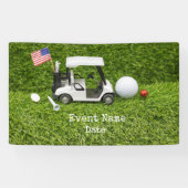 Golfpartij met golfkarretje en vlag van Amerika Spandoek (Horizontaal)