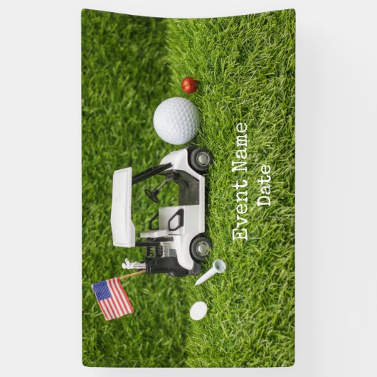 Golfpartij met golfkarretje en vlag van Amerika Spandoek (Verticaal)