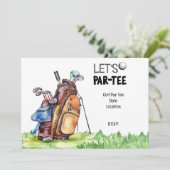 Golfpartij sparen de datumuitnodiging voor golfer kaart (Staand voorkant)