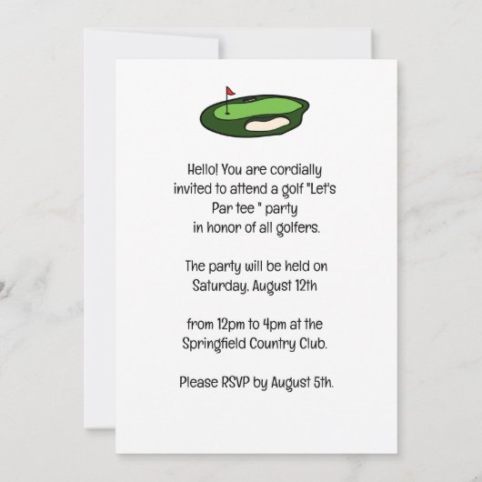 Golfpartij sparen de datumuitnodiging voor golfer kaart (Achterkant)