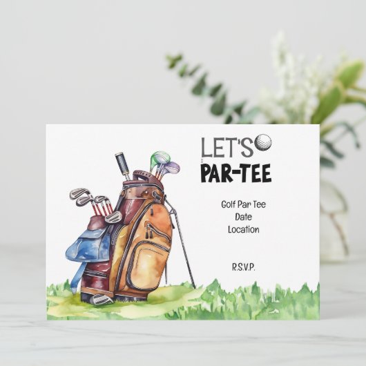 Golfpartij sparen de datumuitnodiging voor golfer kaart (Staand voorkant)