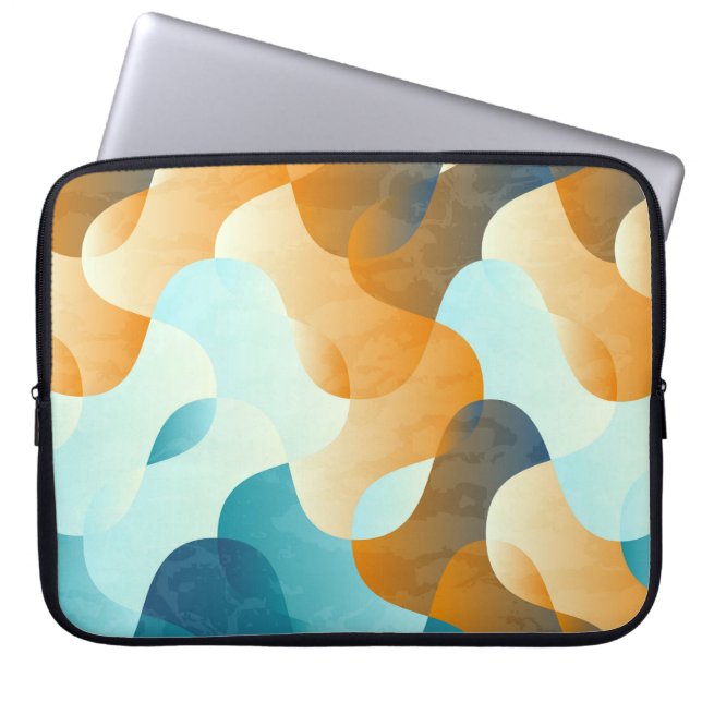  golfpatroon, blauw en bruin. laptop sleeve (Voorkant)