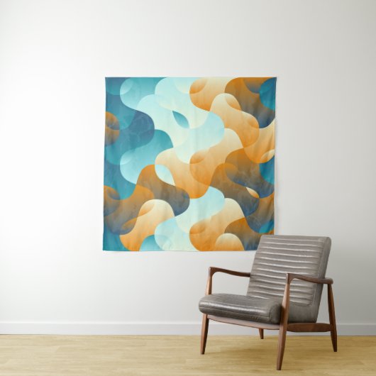  golfpatroon, blauw en bruin. wandkleed (In Situ (horizontaal))