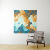  golfpatroon, blauw en bruin. wandkleed (In situ)