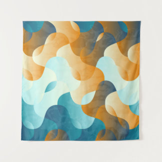 golfpatroon, blauw en bruin. wandkleed