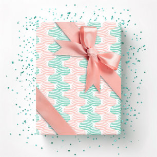 Golfpatroon in Turquoise en Flamingo Cadeaupapier