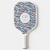 Golfpatroon met blauwe witte oranje zon monogram pickleball paddle (Achterkant)