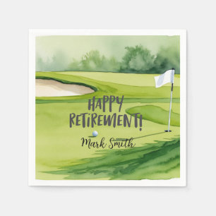 Golfpensioen met bal & vlag op putting green servet