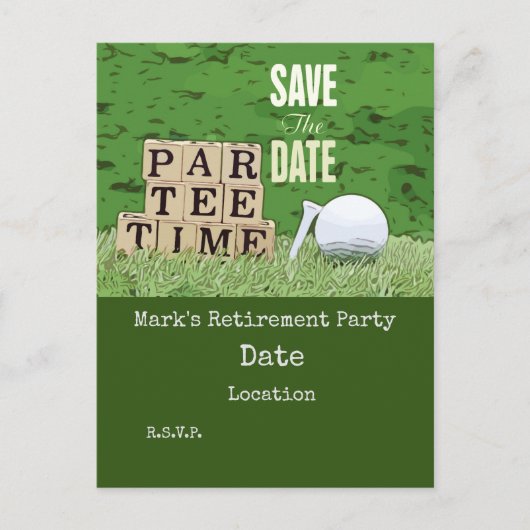 Golfpensioen met ball par t-shirt tijd op groene C Briefkaart (Voorkant)