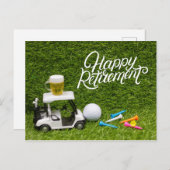 Golfpensioen met bier op golfkarretje briefkaart (Voorkant / Achterkant)