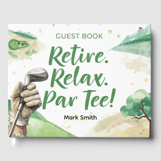 Golfpensioen met bier op golfkarretje gastenboek (Voorkant)