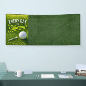 Golfpensioen met golfbal op green spandoek (Beurs)