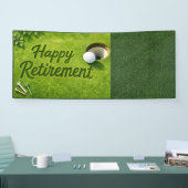 Golfpensioen met golfbal op green spandoek (Beurs)