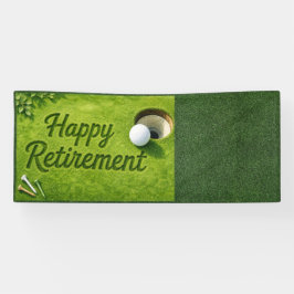 Golfpensioen met golfbal op green spandoek
