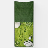 Golfpensioen met golfbal op green spandoek (Verticaal)