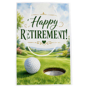 Golfpensioen met golfbal op groen gras medium cadeauzakje