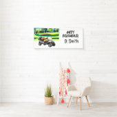 Golfpensioen met kar golfbaan achtergrond spandoek (Insitu)