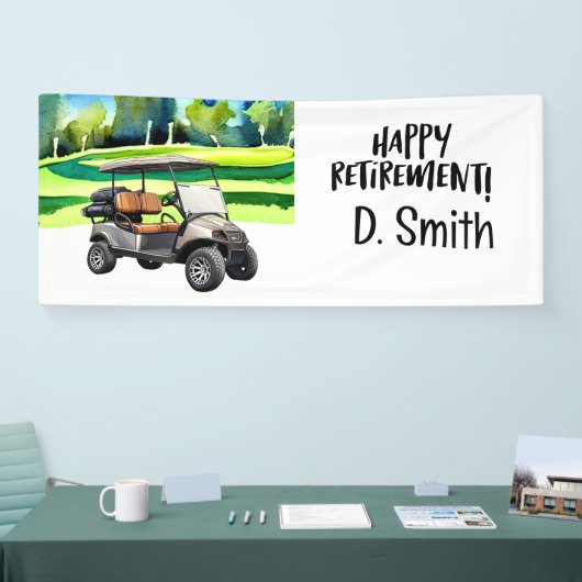 Golfpensioen met kar golfbaan achtergrond spandoek (Beurs)