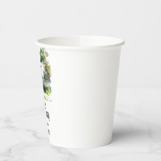 Golfpensioen met winkelwagen op groene waterverf papieren bekers (Links)