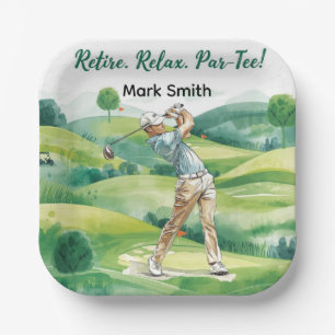 Golfpensioen par tee feestje golfen op de baan papieren bordje