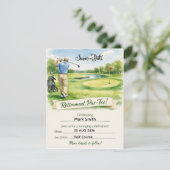 Golfpensioenfeest voor golfer save the date (Staand voorkant)