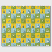 Golfpictogrammen op gouden en blauwe vierkantjes cadeaupapier (Vlak)