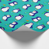 Golfpinguïns op blauw cadeaupapier (Hoek)