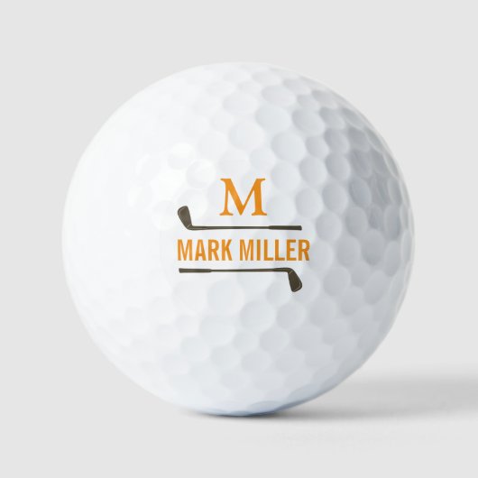 Golfplayer Cool Custom Orange Monogram Golfballen (Voorkant)