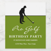 Golfprofessional, golfsilhouet, verjaardagsfeestje wijn etiket (Enkel label)