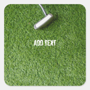 Golfputter is op groen gras. Dank u Vierkante Sticker