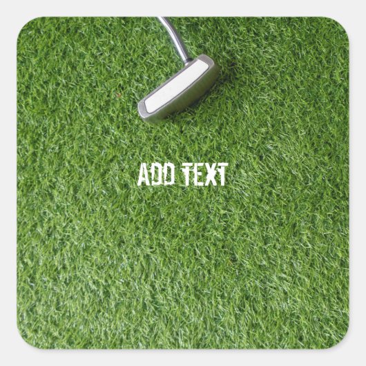Golfputter zijn op groen gras Dank u Vierkante Sticker (Voorkant)