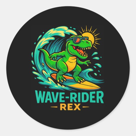 Golfrijder Rex Grappige Surfende Dinosaur T-rex Zo Ronde Sticker (Voorkant)