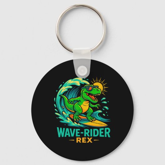 Golfrijder Rex Grappige Surfende Dinosaur T-rex Zo Sleutelhanger (Voorkant)