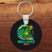 Golfrijder Rex Grappige Surfende Dinosaur T-rex Zo Sleutelhanger (Voorkant)