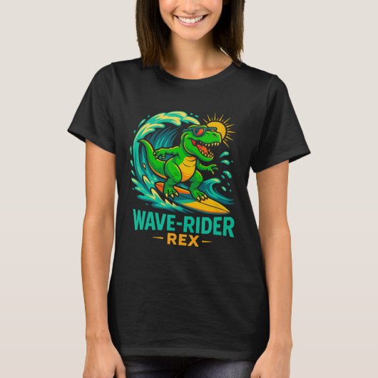 Golfrijder Rex Grappige Surfende Dinosaur T-rex Zo T-shirt (Voorkant)